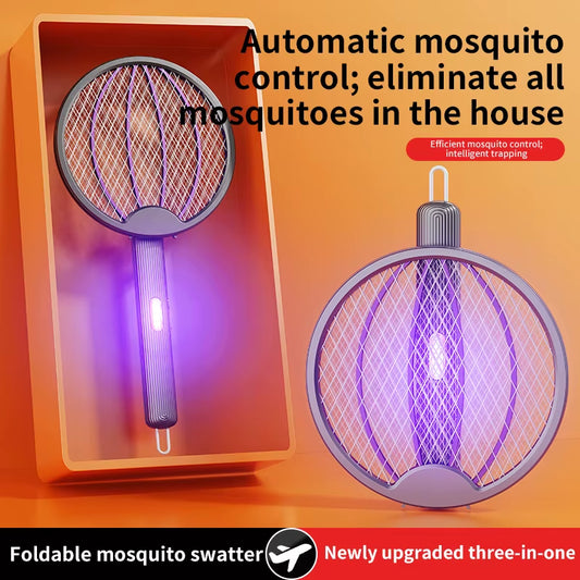 Foldable 3-in-1 Electric Mosquito Slayer — Swatter • UV Anti-Mosquito Lamp • Wall-Mounted Rechargeable Guardian