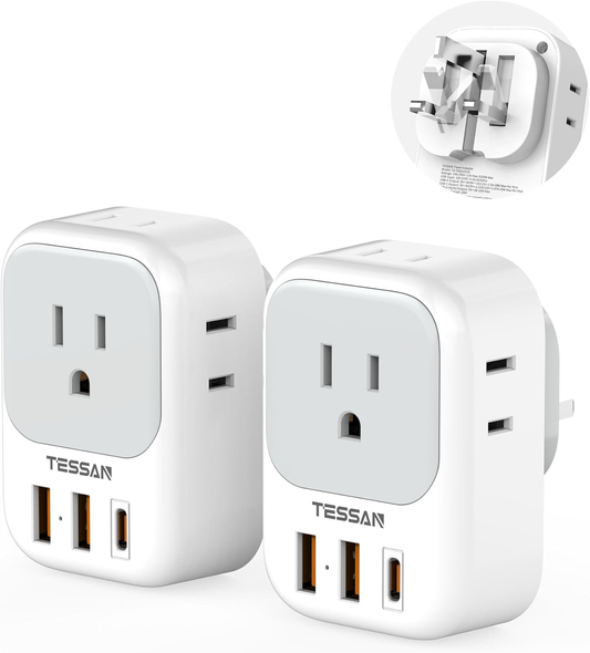 2 Pack European Plug Adapter USB C, US to Europe Adapter 4 Outlets 3 USB Charger, Type C International Power Adaptor to Italy Spain France Portugal Iceland Germany, Europe Travel Essentials
