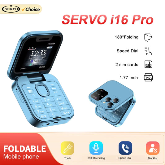 I16 Pro Mini Foldable Flip Phone — Dual SIM • Speed-Dial • Magic Voice • Ultra-Portable Type-C RetroTech Revival