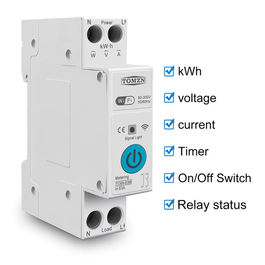 63A WiFi Smart Energy Meter Switch — TUYA Smartlife Circuit Protection & Monitoring