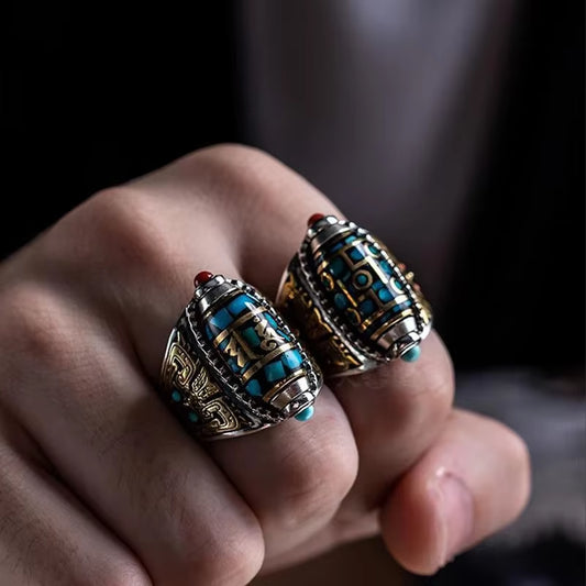 🕉️ Tianzhu Fortune Ring – 925 Silver Nine-Eyed Prosperity Bead Jewelry