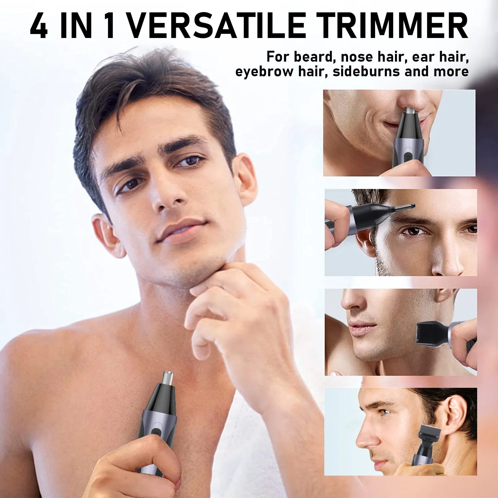 4-in-1 Rechargeable Nose, Beard & Eyebrow Trimmer – Precision Grooming Kit (Waterproof)