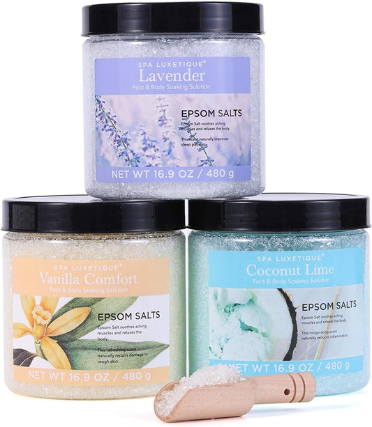 Smoothing Bath Salts Gift Set – 3 Scents (Lavender, Vanilla & Coconut) 3.17 lbs  