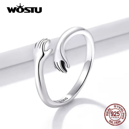 925 Sterling Silver Hug Hands Ring Simple Design Finger Ring for Women Elegant Silver Jewelry CTR176