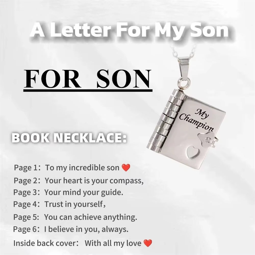 Openable Book Locket Pendant Necklace My Son Daughter Book Necklaces Girl Boy Graduation Jewelry Steel Choker Birthday Gift