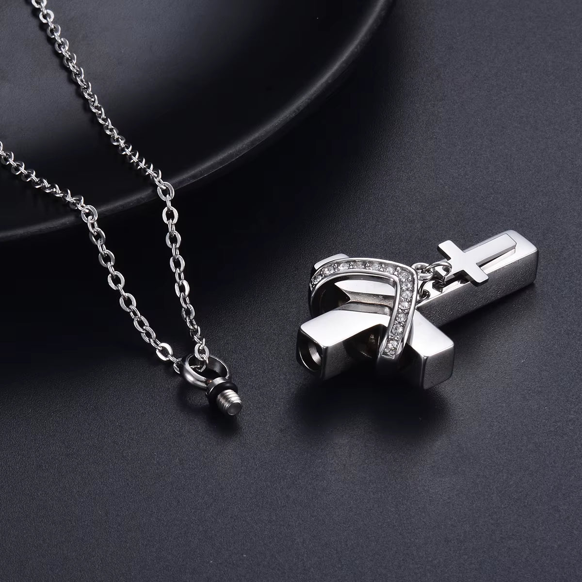  Dual Cross Faith Pendant – Unisex Stainless Steel Memorial Necklace