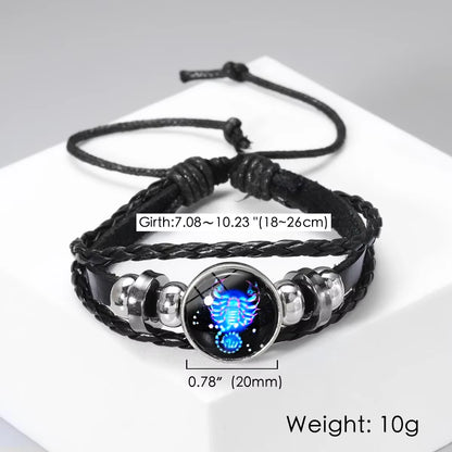 12 Constellation Zodiac Sign Charm Luminous Bracelets Men Women Vintage Multilayer Wrap Leather Bracelet & Bangle Birthday Gift