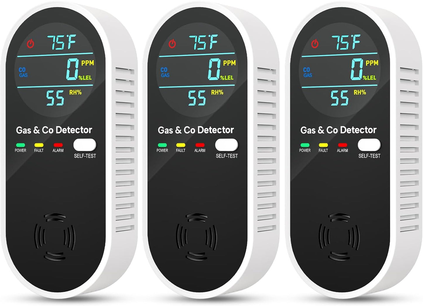 4 in 1 Upgraded Natural Gas Leak Detector and Carbon Monoxide Detectors, Dual Sensor Gas Leak Detector & Carbon Monoxide Detectors Plug in (Temperature & Humidity) for Home, RV (Black)