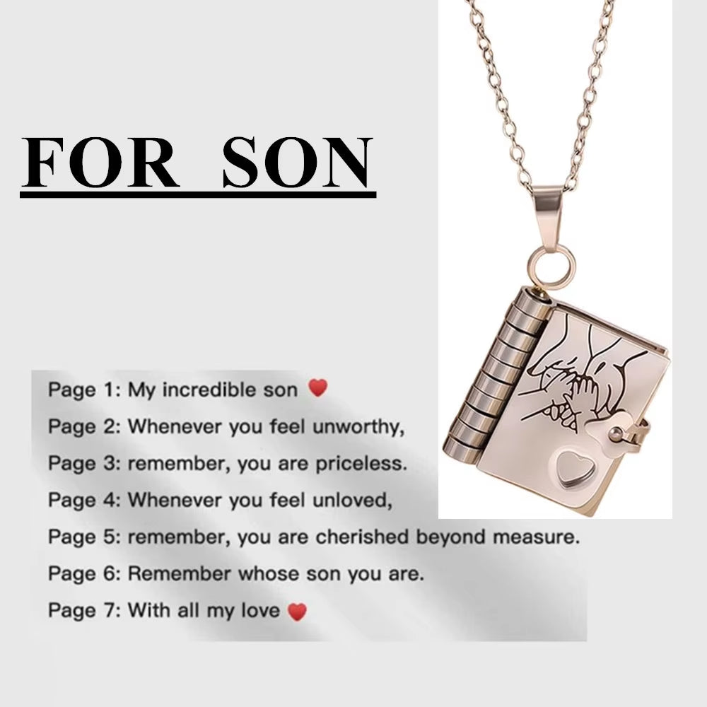 Openable Book Locket Pendant Necklace My Son Daughter Book Necklaces Girl Boy Graduation Jewelry Steel Choker Birthday Gift