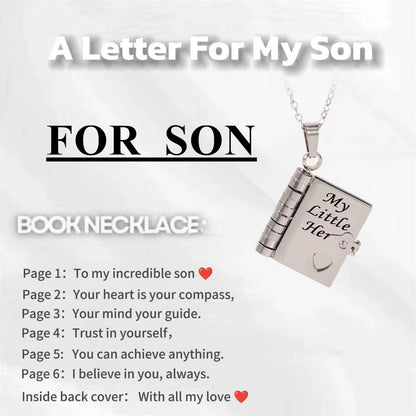 Openable Book Locket Pendant Necklace My Son Daughter Book Necklaces Girl Boy Graduation Jewelry Steel Choker Birthday Gift