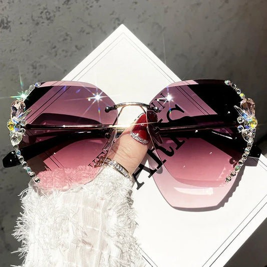 Vintage Rimless Rhinestone Sunglasses – Luxury Gradient Edition