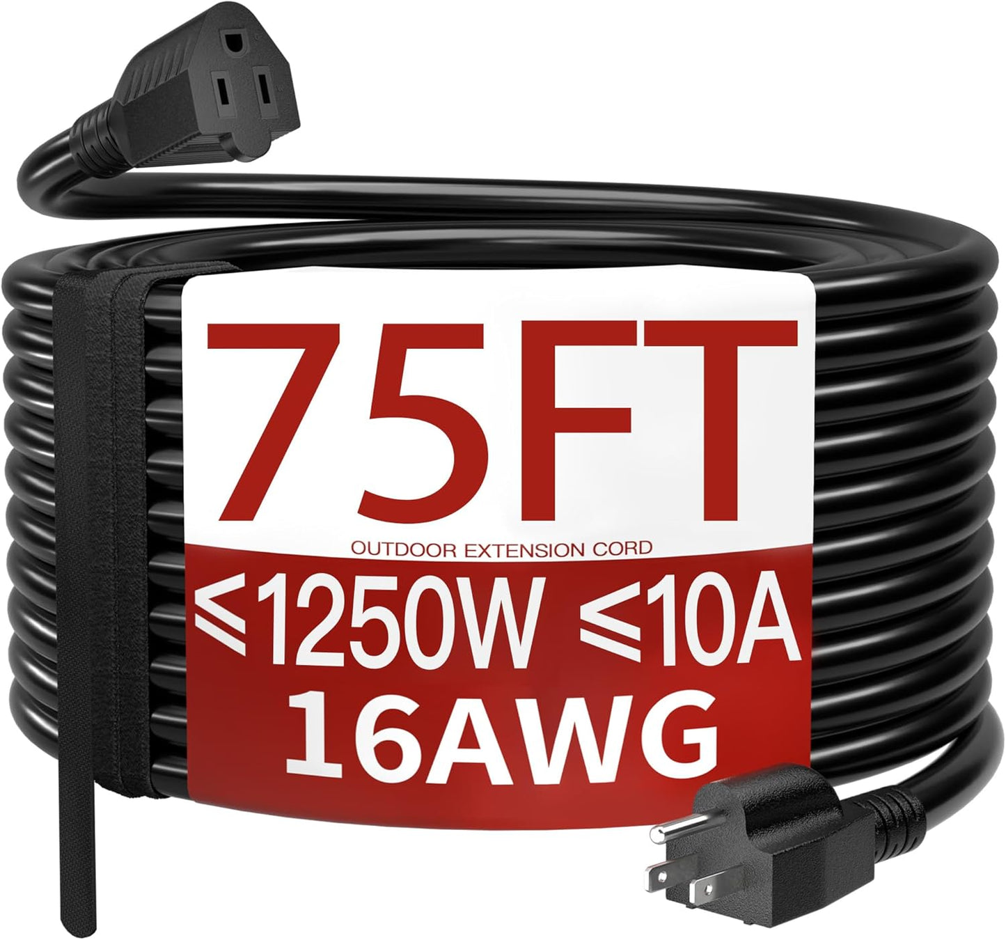 16/3 25 FT Outdoor Extension Cord Waterproof, Weatherproof & Flame Retardant Black 3 Prong Power Cord outside for Lawn & Garden, 13 Amps 1625 Watts 125 VAC 16AWG SJTW, ETL Listed