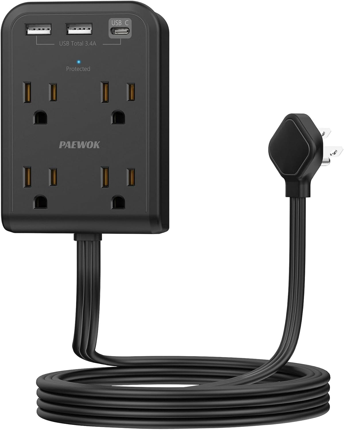 Surge Protector Power Strip with 3 USB Wall Plug(1 Type C), 4 AC Socket Wall Adapter, Electrical Outlet Extender Stick with 8 Ft Thin Extension Cord, Home Office Dorm Room Essentials, White