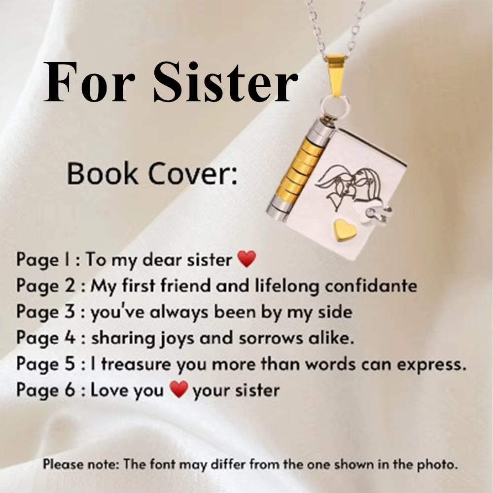 Openable Book Locket Pendant Necklace My Son Daughter Book Necklaces Girl Boy Graduation Jewelry Steel Choker Birthday Gift