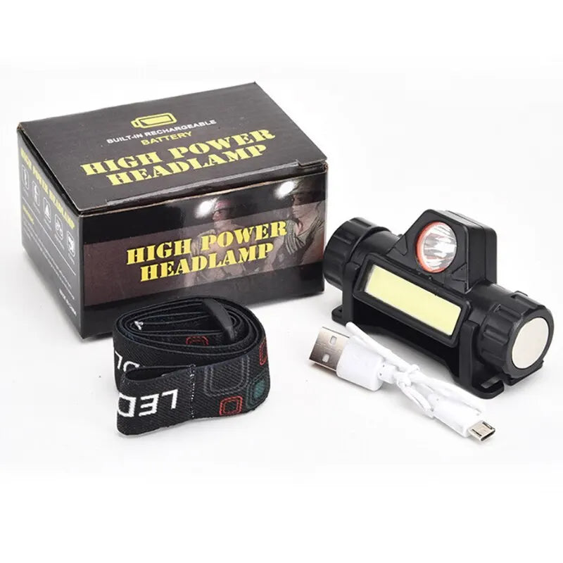Rechargeable COB LED USB Headlamp Strong Magnetic Powerful Headlight Super Bright Waterproof Head Torch for Outdoor Fishing