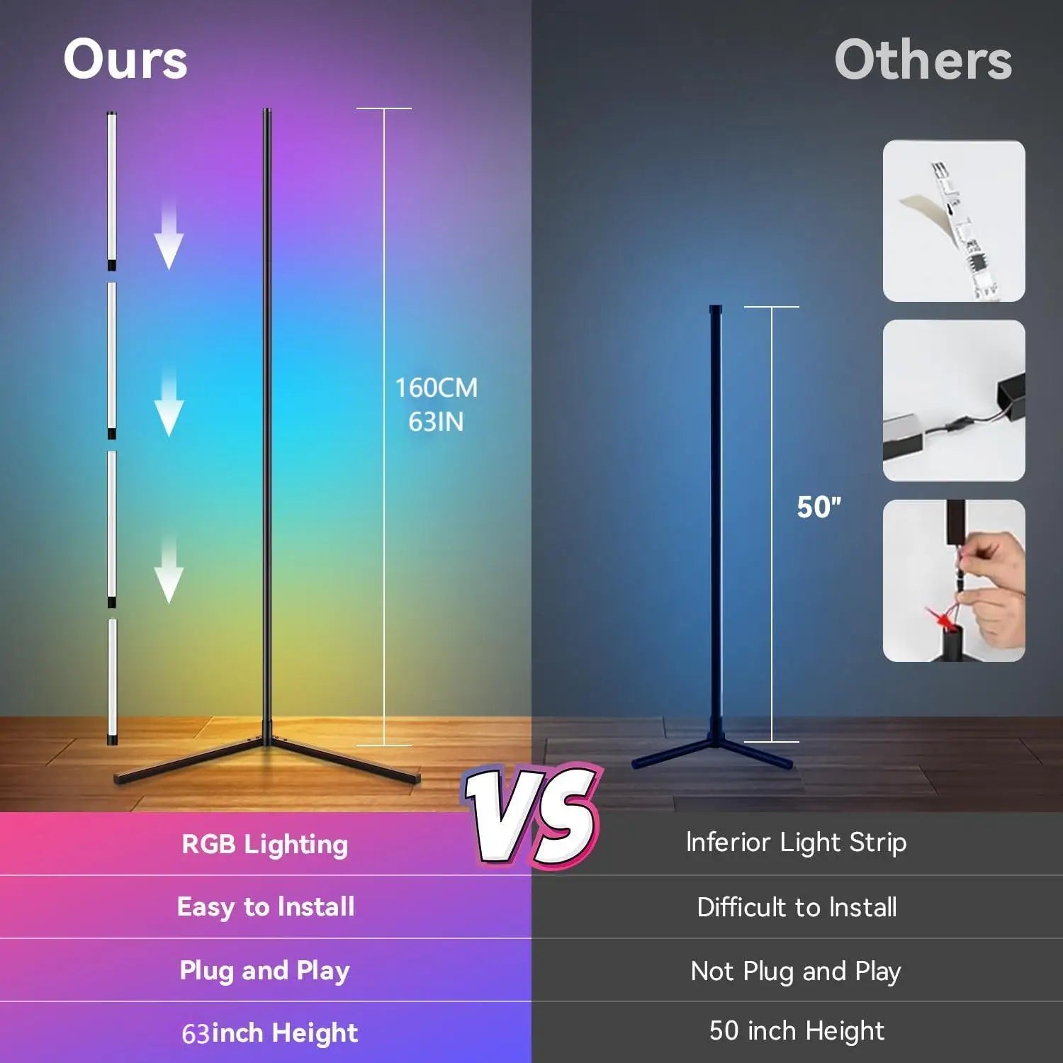 Smart RGB Corner Floor Lamp — App‑Controlled 160‑cm Ambient Light