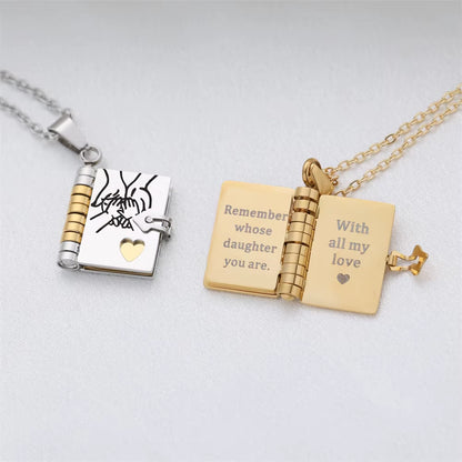 Openable Book Locket Pendant Necklace My Son Daughter Book Necklaces Girl Boy Graduation Jewelry Steel Choker Birthday Gift