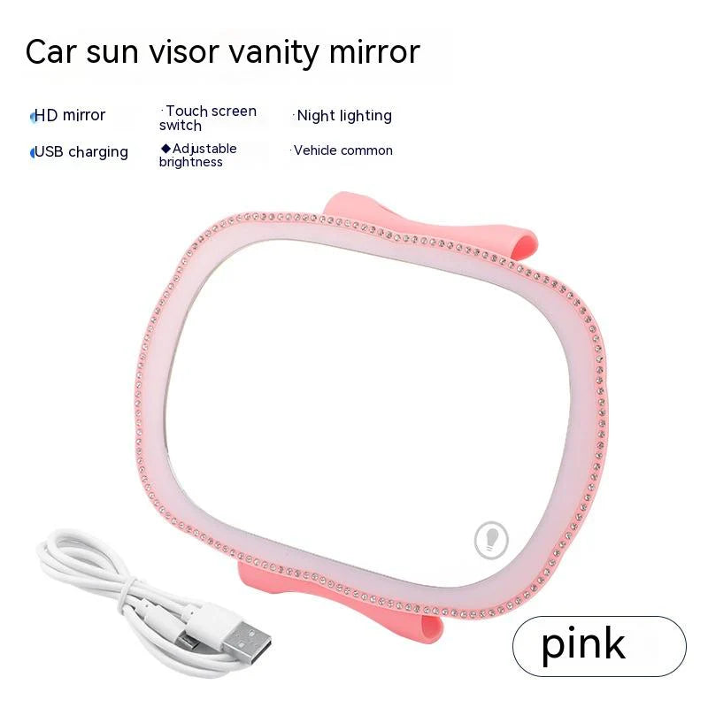 Car Sun Visor HD Vanity Mirror – LED Light Makeup & Grooming Mirror for Travel
