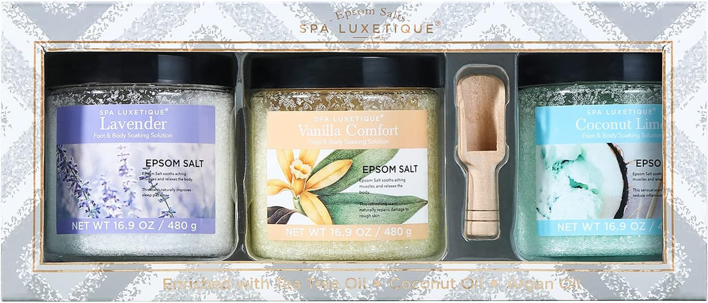 Smoothing Bath Salts Gift Set – 3 Scents (Lavender, Vanilla & Coconut) 3.17 lbs  
