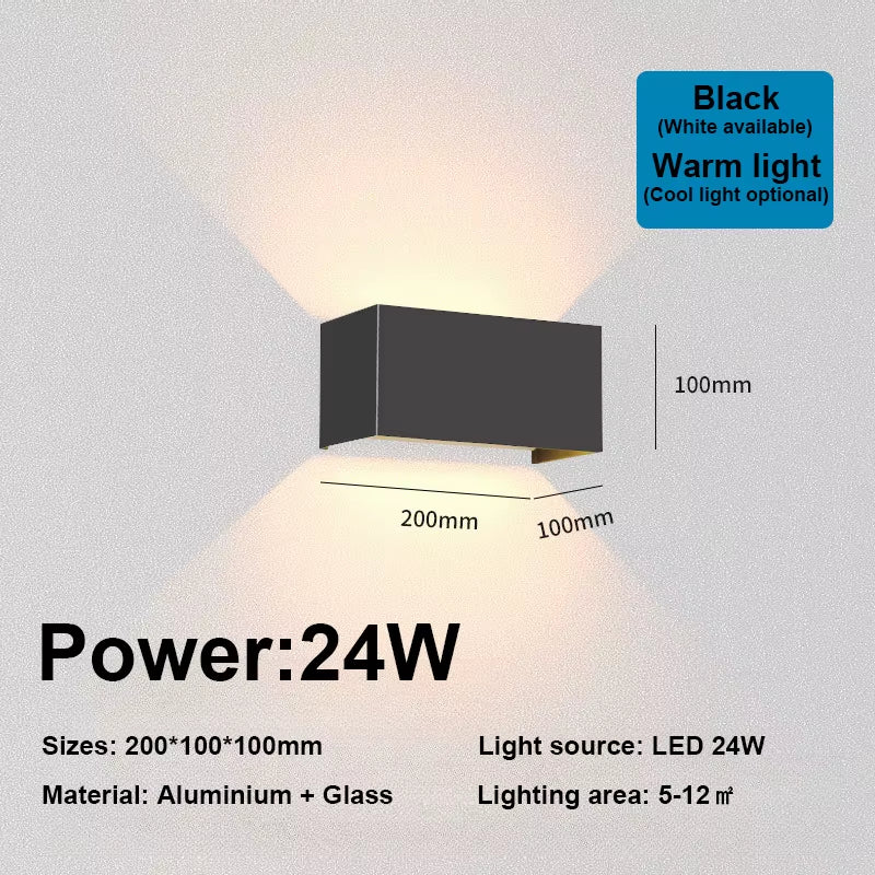 Nordic Modern Wall Light 12W 24W IP65 Waterproof LED Lamps Indoor Outdoor Wall Sconce Living Room Porch Bedroom Wall Lamp