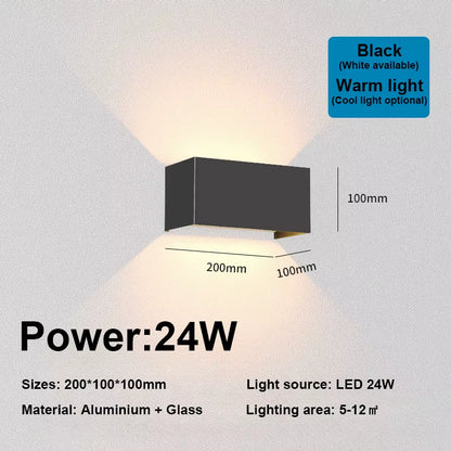 Nordic Modern Wall Light 12W 24W IP65 Waterproof LED Lamps Indoor Outdoor Wall Sconce Living Room Porch Bedroom Wall Lamp