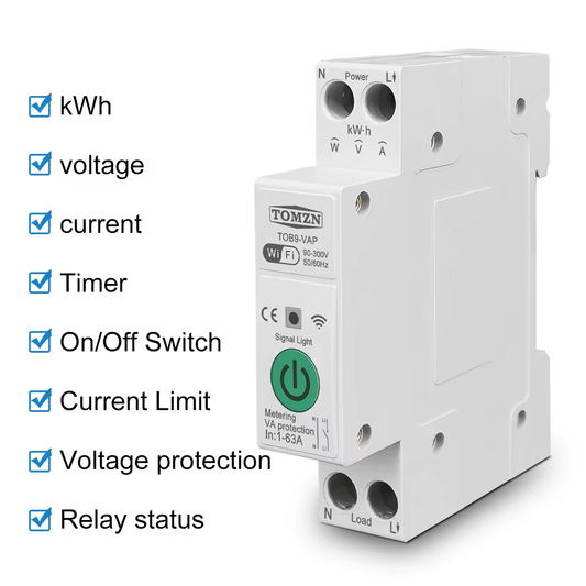 63A WiFi Smart Energy Meter Switch — TUYA Smartlife Circuit Protection & Monitoring