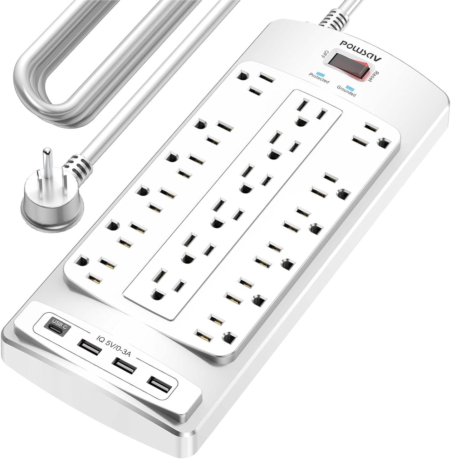 18 Outlets Surge Protector Power Strip - 6 Feet Flat Plug Heavy Duty Extension Cord with 18 Widely Outlets and 4 USB Ports, 2100 Joules, Black, ETL Listed