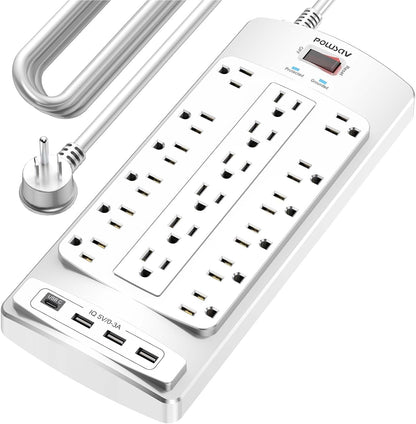 18 Outlets Surge Protector Power Strip - 6 Feet Flat Plug Heavy Duty Extension Cord with 18 Widely Outlets and 4 USB Ports, 2100 Joules, Black, ETL Listed