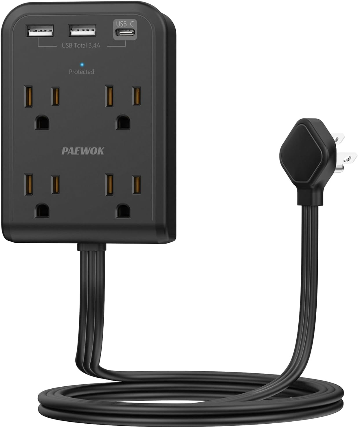Surge Protector Power Strip with 3 USB Wall Plug(1 Type C), 4 AC Socket Wall Adapter, Electrical Outlet Extender Stick with 8 Ft Thin Extension Cord, Home Office Dorm Room Essentials, White