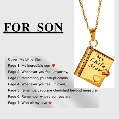 Openable Book Locket Pendant Necklace My Son Daughter Book Necklaces Girl Boy Graduation Jewelry Steel Choker Birthday Gift