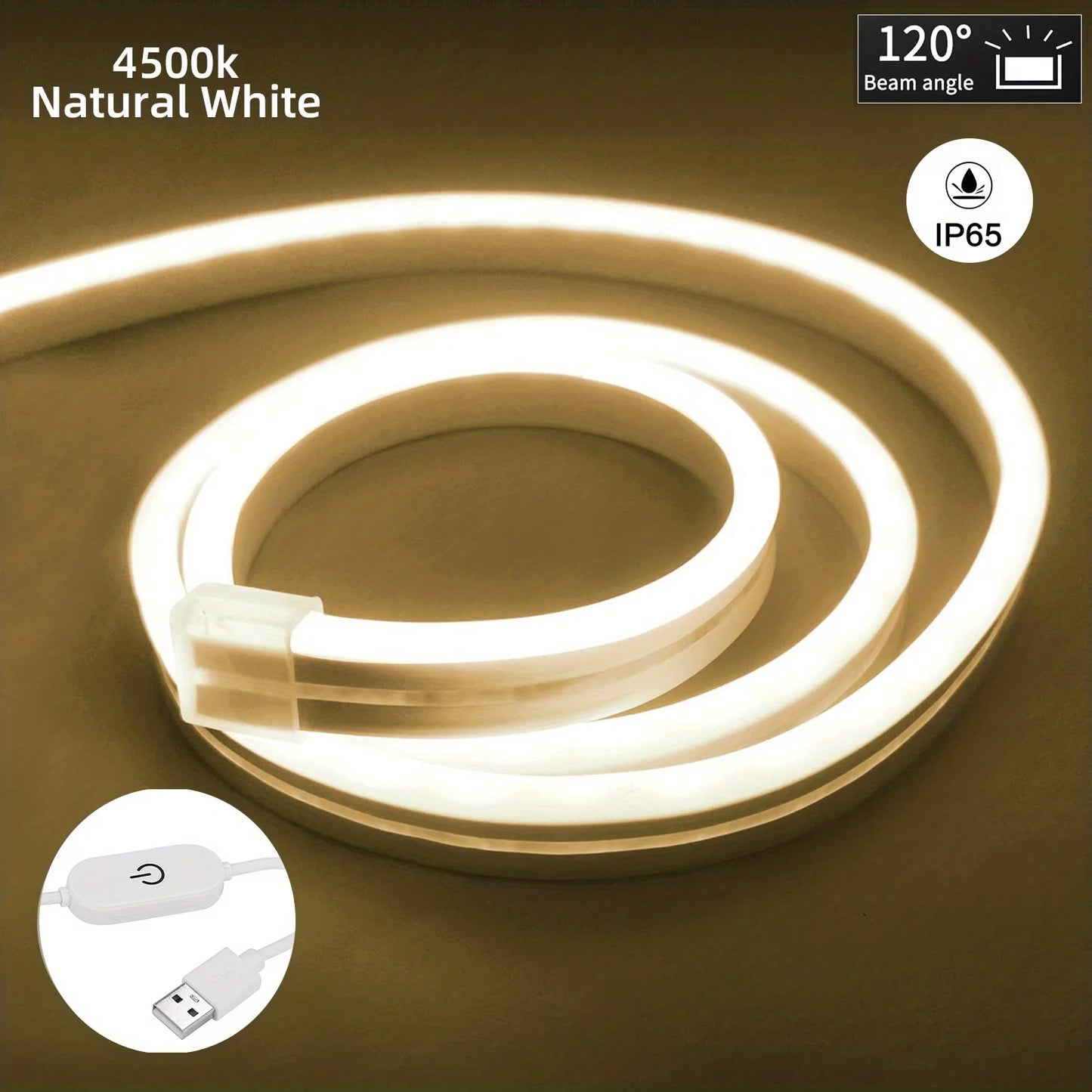Flexible Neon LED Strip — Touch‑Dimmable, Waterproof, USB‑Powered