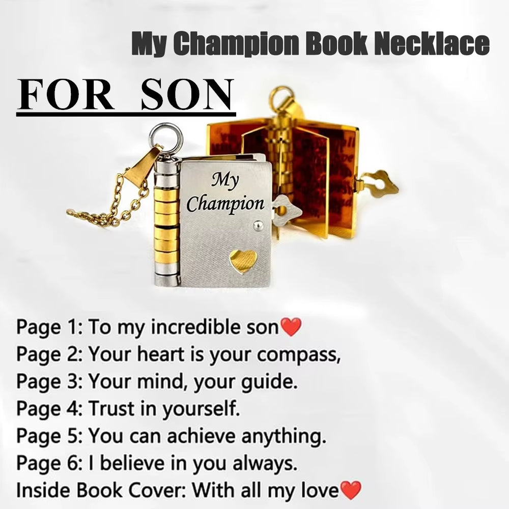 Openable Book Locket Pendant Necklace My Son Daughter Book Necklaces Girl Boy Graduation Jewelry Steel Choker Birthday Gift