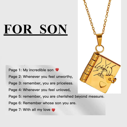 Openable Book Locket Pendant Necklace My Son Daughter Book Necklaces Girl Boy Graduation Jewelry Steel Choker Birthday Gift