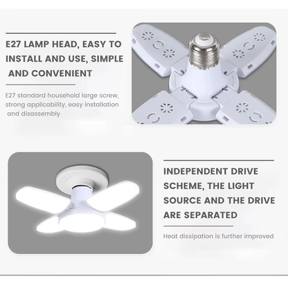 Foldable Fan-Shape LED Ceiling Bulb — High-Intensity Adjustable Light