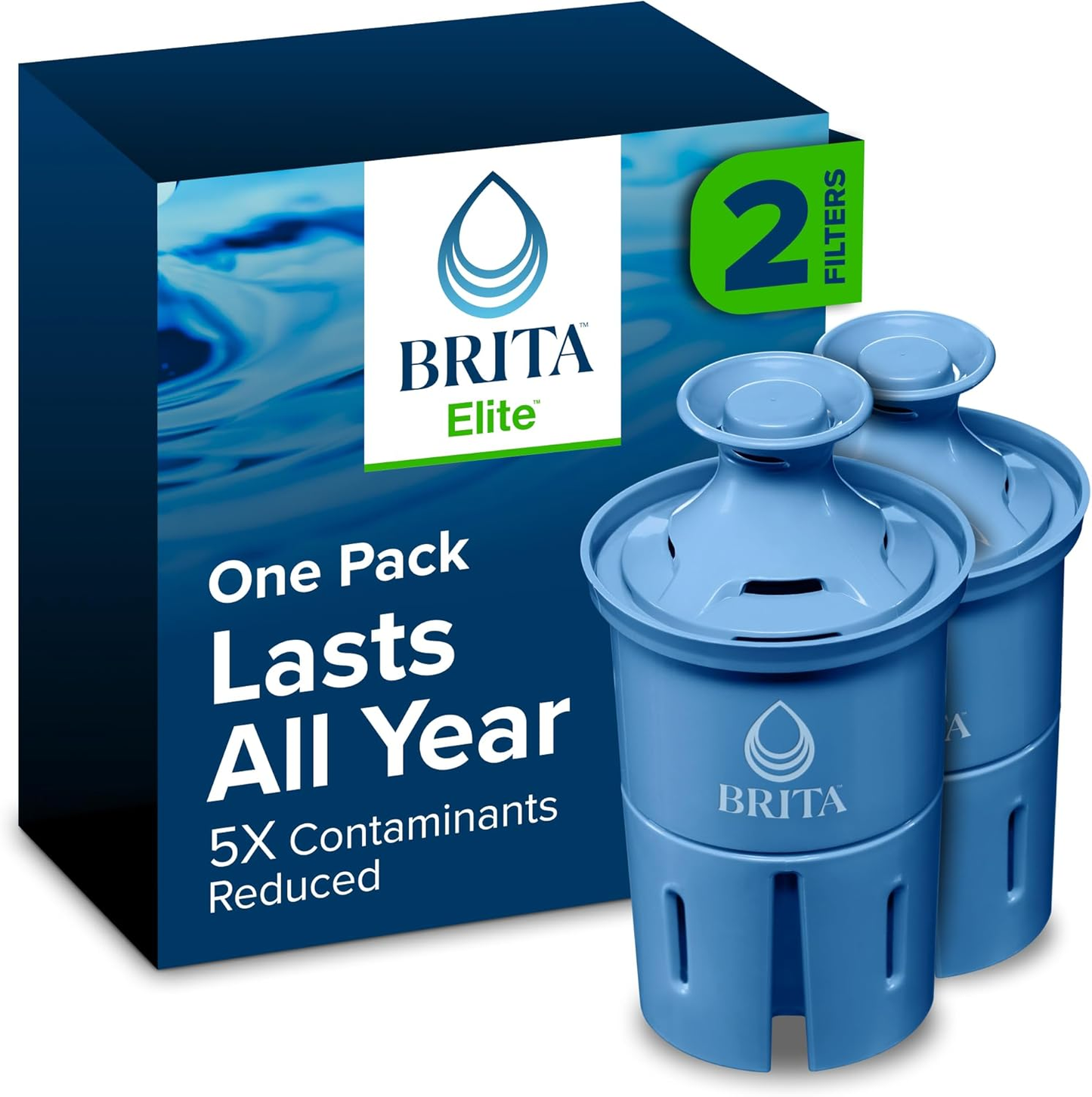 Filter Replacements for Water Pitchers and Dispensers, Elite, NSF Certified to Remove 99% of Lead, 2 Count, Blue