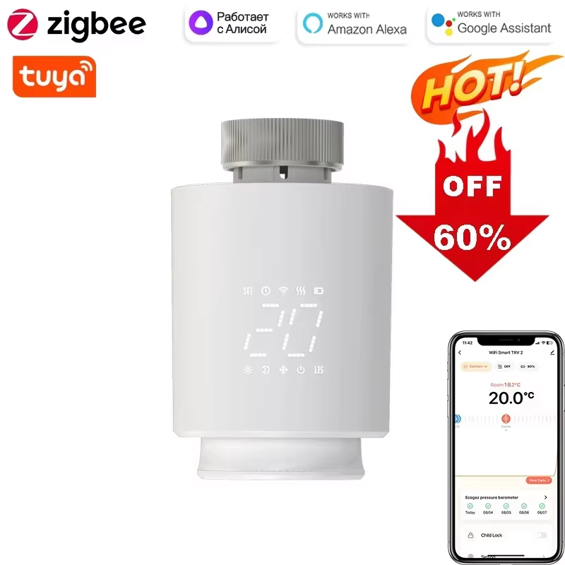 Smart TRV Radiator Valve — Zigbee/WiFi Voice-Controlled Temperature Actuator