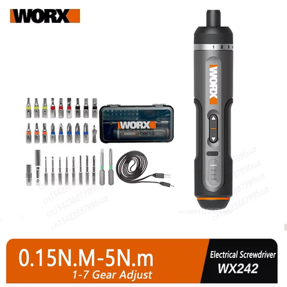 WORX WX242 4V Smart Cordless Electric Screwdriver — USB Rechargeable with 30-Bit Set