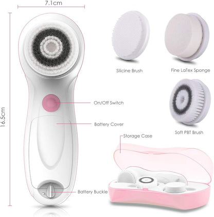 3-in-1 Facial Cleansing Brush Set w/ Travel Case – Dual-Speed, 3 Heads (Water-Resistant)