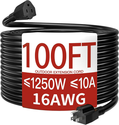 16/3 25 FT Outdoor Extension Cord Waterproof, Weatherproof & Flame Retardant Black 3 Prong Power Cord outside for Lawn & Garden, 13 Amps 1625 Watts 125 VAC 16AWG SJTW, ETL Listed