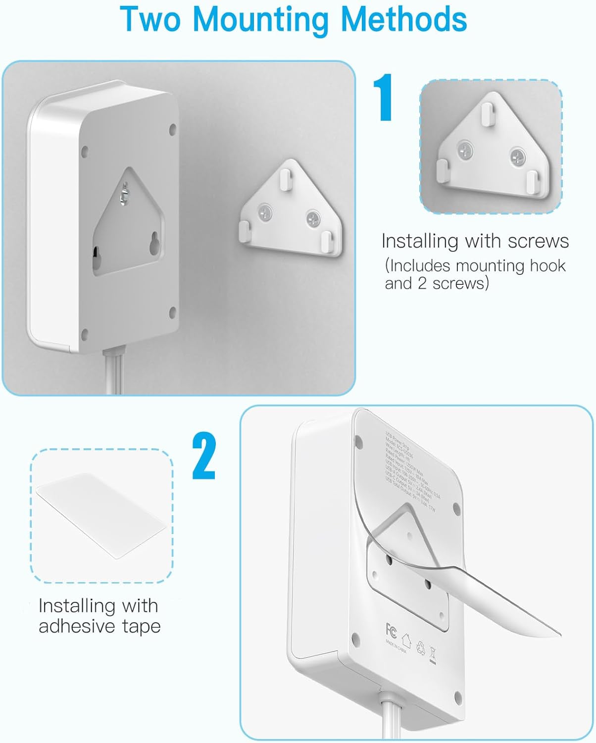 Surge Protector Power Strip with 3 USB Wall Plug(1 Type C), 4 AC Socket Wall Adapter, Electrical Outlet Extender Stick with 8 Ft Thin Extension Cord, Home Office Dorm Room Essentials, White