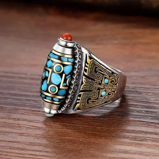 🕉️ Tianzhu Fortune Ring – 925 Silver Nine-Eyed Prosperity Bead Jewelry