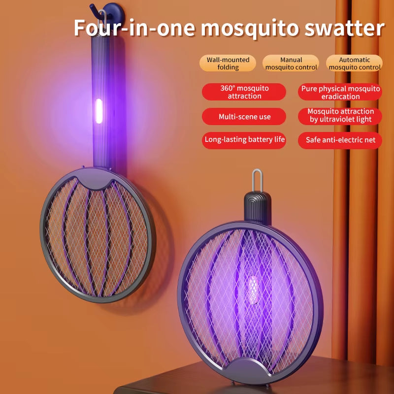 Foldable 3-in-1 Electric Mosquito Slayer — Swatter • UV Anti-Mosquito Lamp • Wall-Mounted Rechargeable Guardian