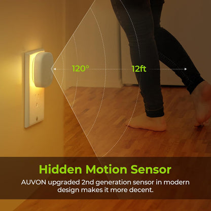 Plug-In LED Backlit Night Light with Motion Sensor & Dusk to Dawn Sensor, Dimmable Warm White Nightlight with 1-50 Lm Adjustable Brightness for Bedroom, Bathroom, Stairs, Hallway (4 Pack)