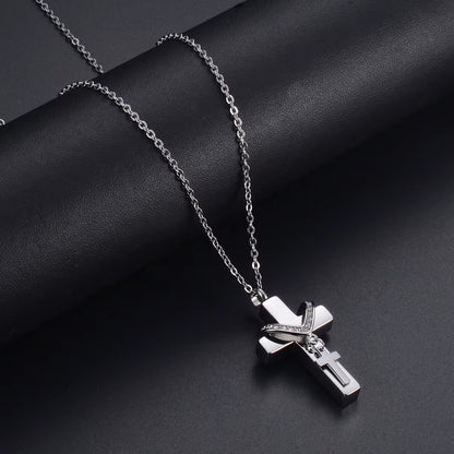 Dual Cross Faith Pendant – Unisex Stainless Steel Memorial Necklace