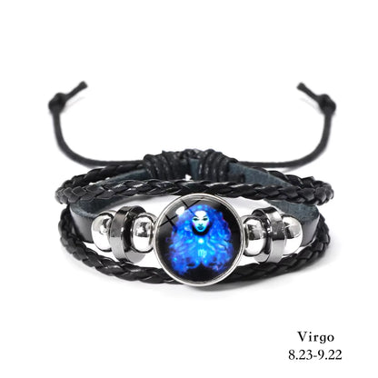 12 Constellation Zodiac Sign Charm Luminous Bracelets Men Women Vintage Multilayer Wrap Leather Bracelet & Bangle Birthday Gift