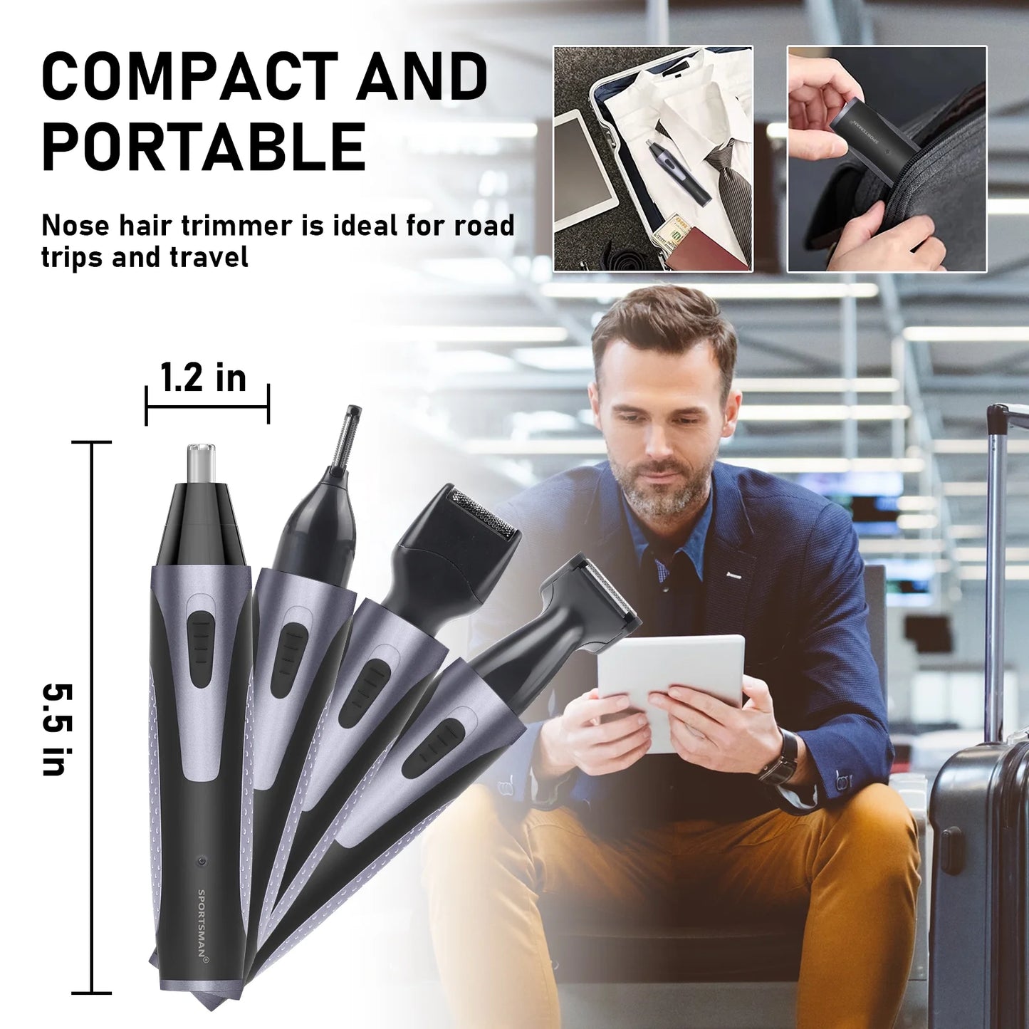 4-in-1 Rechargeable Nose, Beard & Eyebrow Trimmer – Precision Grooming Kit (Waterproof)