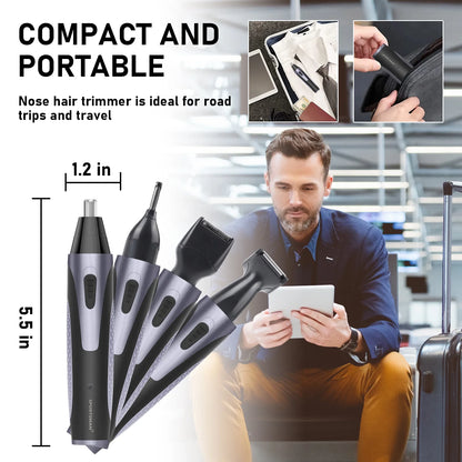 4-in-1 Rechargeable Nose, Beard & Eyebrow Trimmer – Precision Grooming Kit (Waterproof)