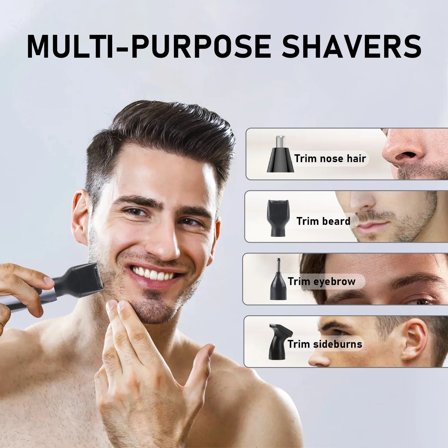 4-in-1 Rechargeable Nose, Beard & Eyebrow Trimmer – Precision Grooming Kit (Waterproof)