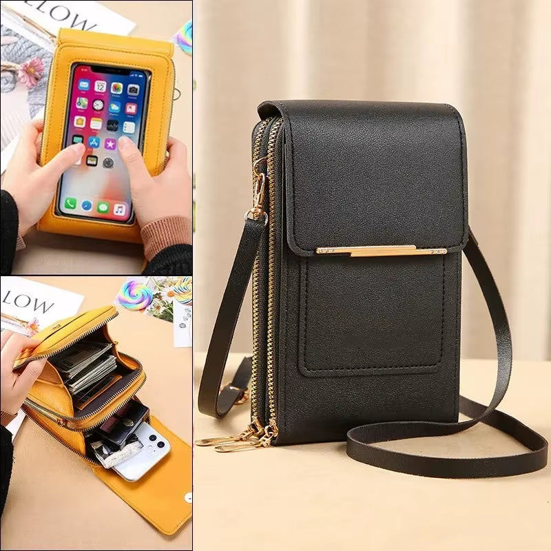 Crazy Bag Fashion Touch Screen Lock Cell Phone Bag Women'S Mobile Phone Card Holder Crossbody Shoulder Bag