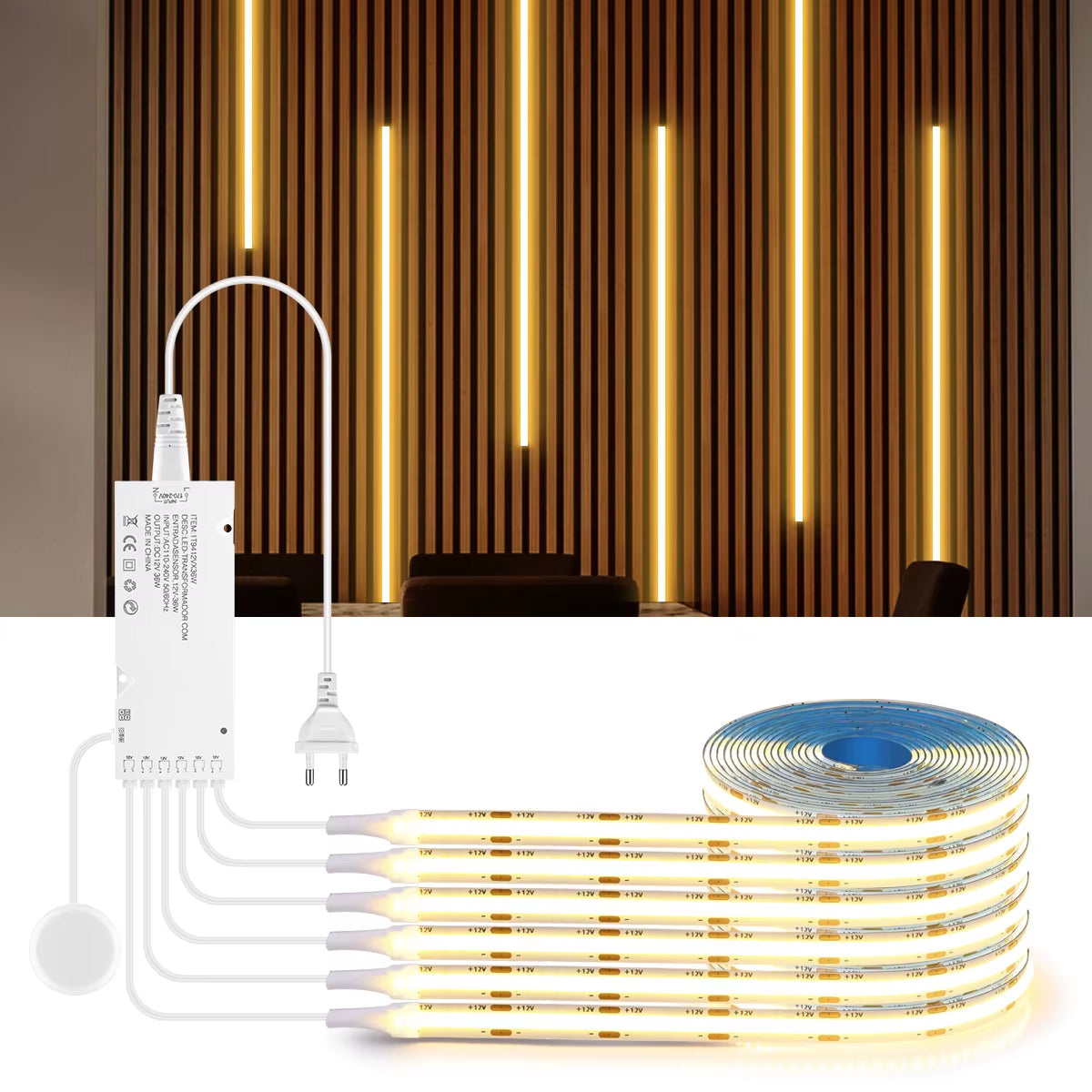 Touch‑Sensor Wood COB LED Strip — Parallel Kitchen Backlight